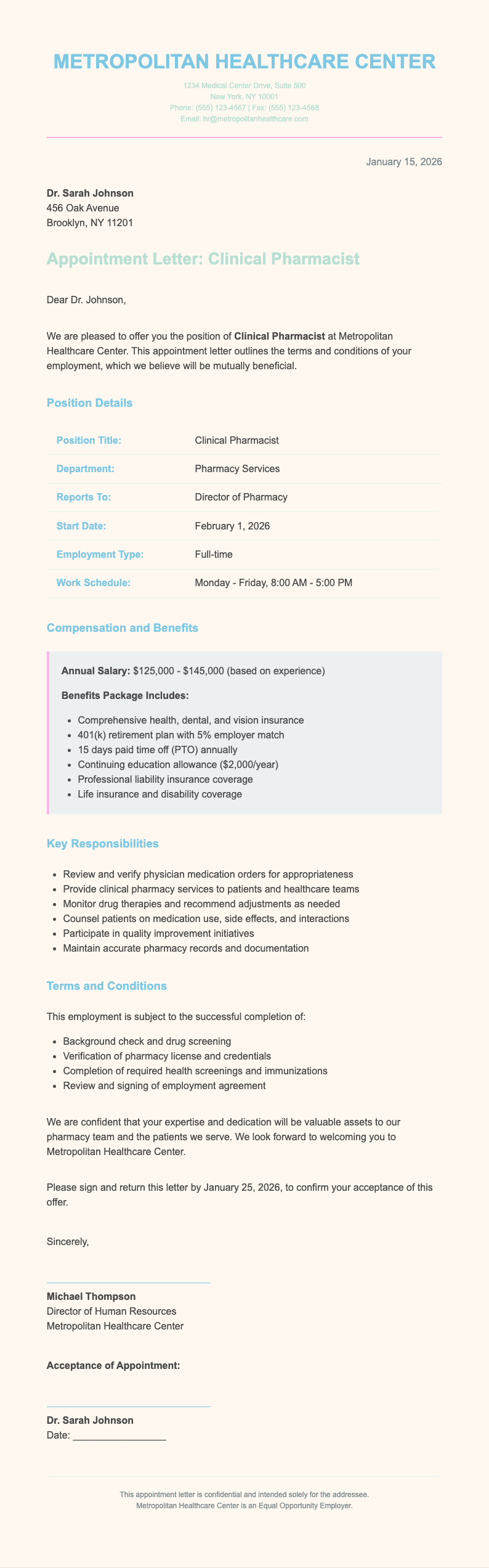 Soft organic pharmacist appointment letter